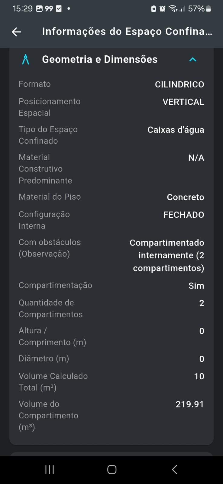 App Sinistria — Detalhes do espaço confinado