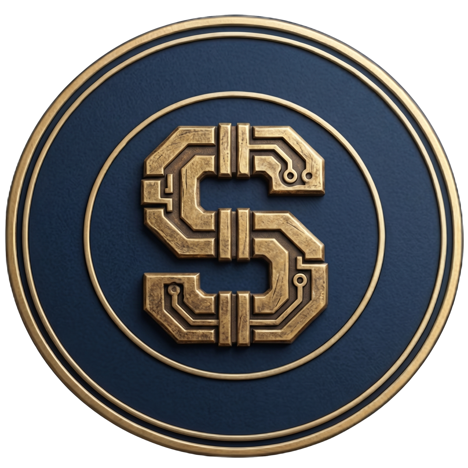 Logo Sinistria — medalha com S em circuit board